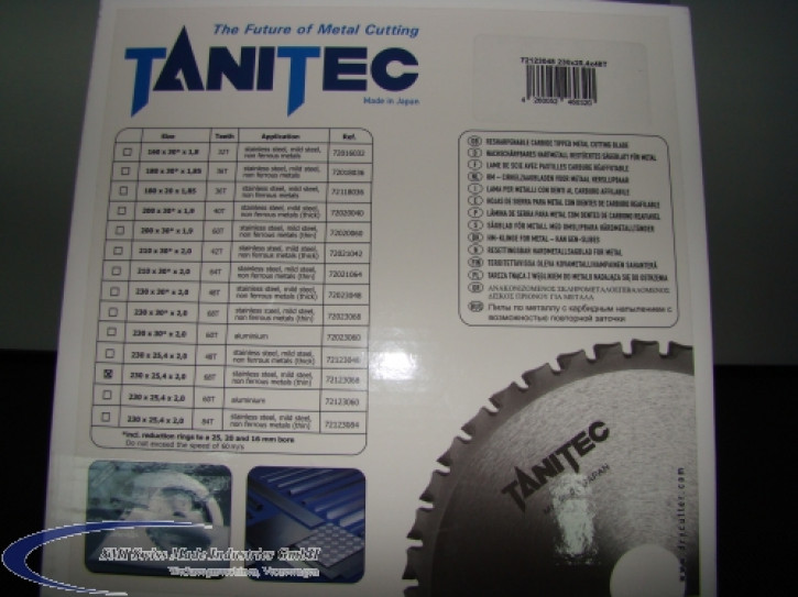 TANITEC HM-Kreissägeblatt 230 x 25,4 x 2,0 mm 68 Z