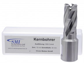 SMI HSS-E Cobalt Kernbohrer 15 mm Drm. 19 mm Weldon Aufnahme