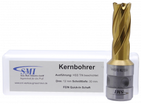 SMI HSS TIN Kernbohrer 12 mm Drm. Fein Quick-In Schaft