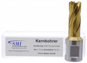 SMI HSS TIN Kernbohrer 13 mm Drm. 19 mm Weldon Aufnahme