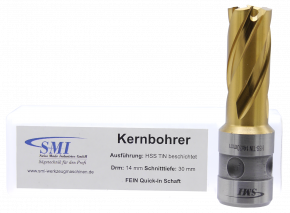 SMI HSS TIN Kernbohrer 14 mm Drm. Fein Quick-In Schaft