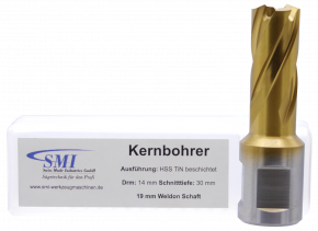 SMI HSS TIN Kernbohrer 14 mm Drm. 19 mm Weldon Aufnahme