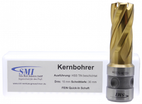 SMI HSS TIN Kernbohrer 15 mm Drm. Fein Quick-In Schaft