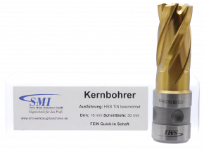 SMI HSS TIN Kernbohrer 16 mm Drm. Fein Quick-In Schaft