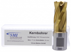 SMI HSS TIN Kernbohrer 17 mm Drm. 19 mm Weldon Aufnahme