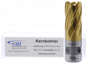 SMI HSS TIN Kernbohrer 18 mm Drm. Fein Quick-In Schaft