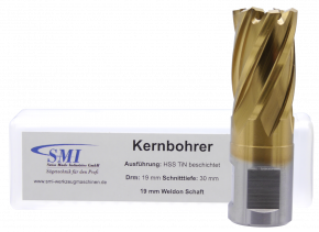 SMI HSS TIN Kernbohrer 19 mm Drm. 19 mm Weldon Aufnahme