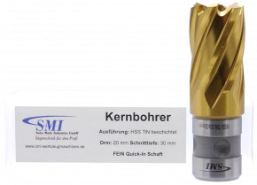 SMI HSS TIN Kernbohrer 20 mm Drm. Fein Quick-In Schaft
