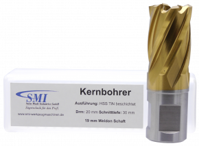 SMI HSS TIN Kernbohrer 20 mm Drm. 19 mm Weldon Aufnahme
