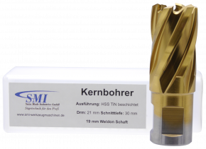 SMI HSS TIN Kernbohrer 21 mm Drm. 19 mm Weldon Aufnahme