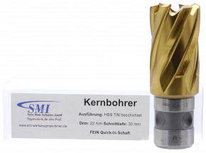 SMI HSS TIN Kernbohrer 22 mm Drm. Fein Quick-In Schaft