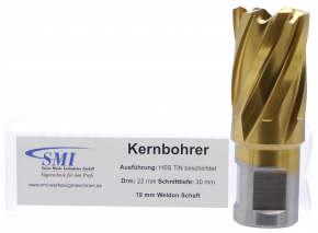 SMI HSS TIN Kernbohrer 22 mm Drm. 19 mm Weldon Aufnahme