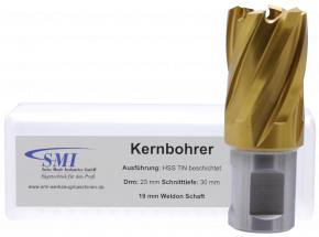 SMI HSS TIN Kernbohrer 23 mm Drm. 19 mm Weldon Aufnahme