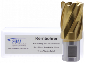 SMI HSS TIN Kernbohrer 24 mm Drm. 19 mm Weldon Aufnahme