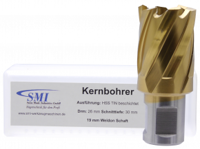 SMI HSS TIN Kernbohrer 26 mm Drm. 19 mm Weldon Aufnahme