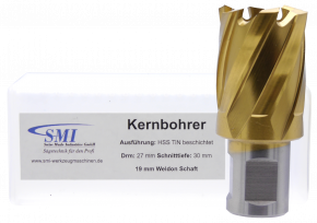 SMI HSS TIN Kernbohrer 27 mm Drm. 19 mm Weldon Aufnahme