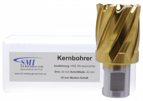 SMI HSS TIN Kernbohrer 30 mm Drm. 19 mm Weldon Aufnahme