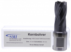 SMI HSS TiAlN Kernbohrer 16 mm Drm. 19 mm Weldon Aufnahme