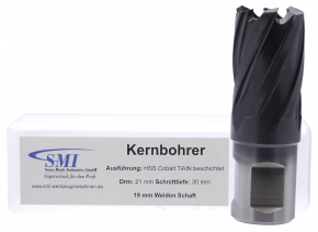 SMI HSS TiAlN Kernbohrer 21 mm Drm. 19 mm Weldon Aufnahme