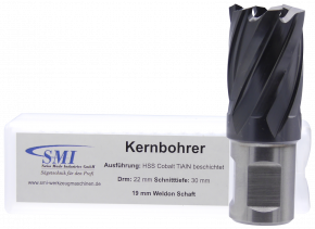 SMI HSS TiAlN Kernbohrer 22 mm Drm. 19 mm Weldon Aufnahme